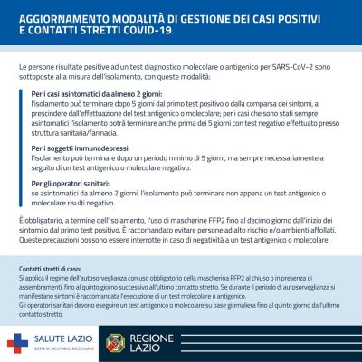 Aggiornamento gestione casi positivi